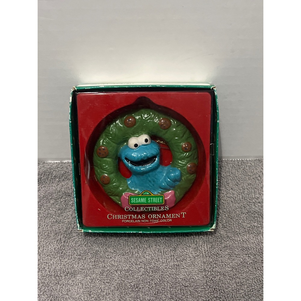 Vintage Sesame Street Cookie Monster Porcelain Wreath Christmas Ornament Newcor